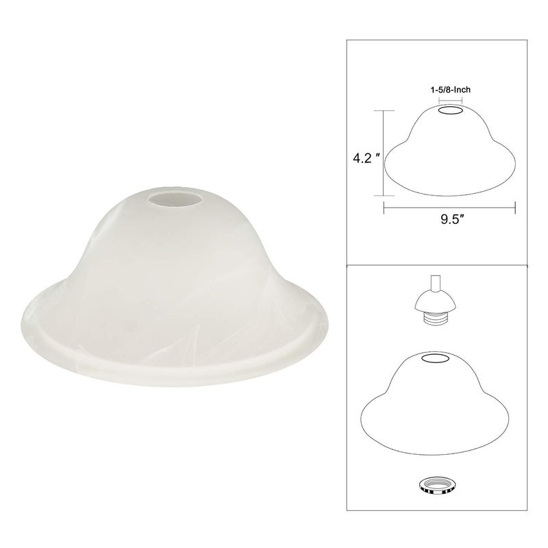 Giluta Small Floor Lamp Glass Shade Replacement Globe -Fitting Opening 1.625" Modern Alabaster Style Light Fixture Shade, Height: 4.13 inch, Width: 9.45 inch. Lipless - Image 5